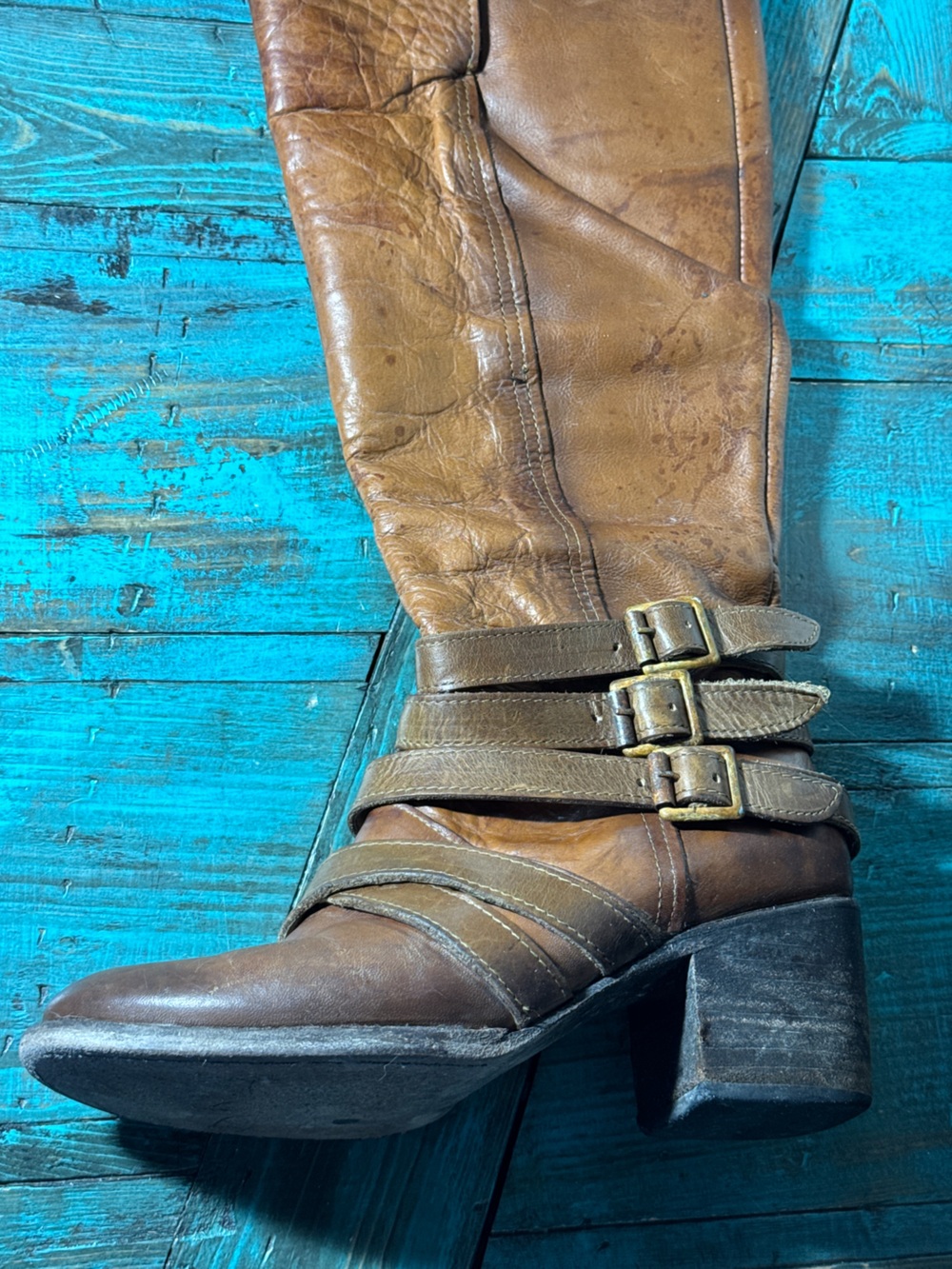 Freebird by Steven | Jules Buckle Leather Boots Size 8 Distressed - Picture 9 of 16